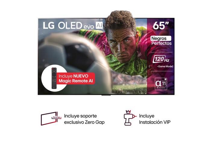 Vista de frente de la Smart TV LG OLED evo AI G5 4K. El emblema de OLED de ser el n.º 1 del mundo durante 12 años y el logo LG OLED evo AI 2025 aparecen en la pantalla.